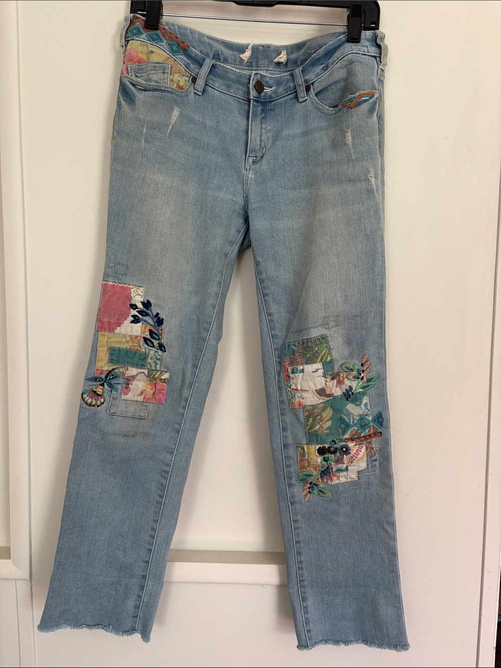 Light Blue Patchwork Straight-Leg Women's Jeans